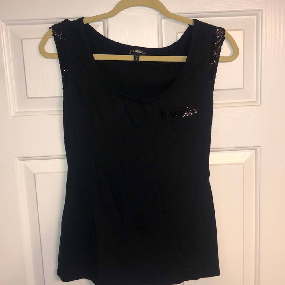Express Tank Top with Sequins in Black, Size Small